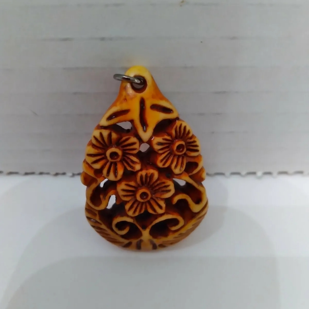 Malka Ronen Brown Stone Pendant Tigers Eye? 1.5 In Bohemian